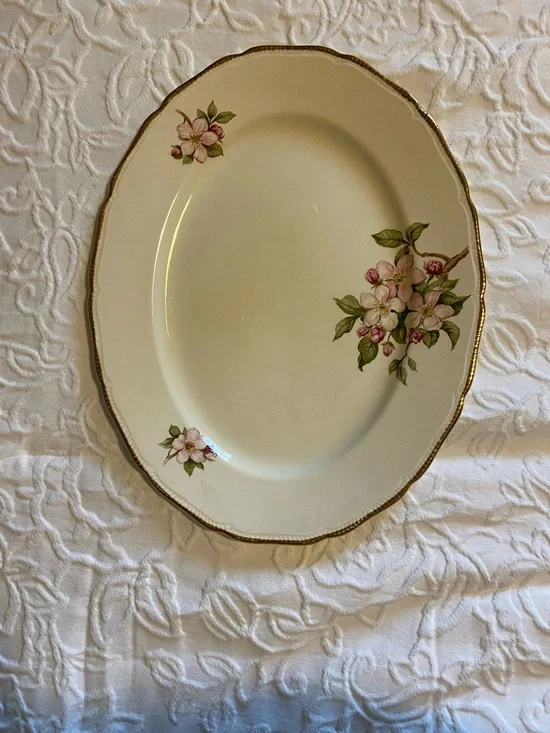 Vintage Royal Swan Blossomtime Cream Floral Porcelain Platter 24kt Gold Trim - Picture 1 of 6